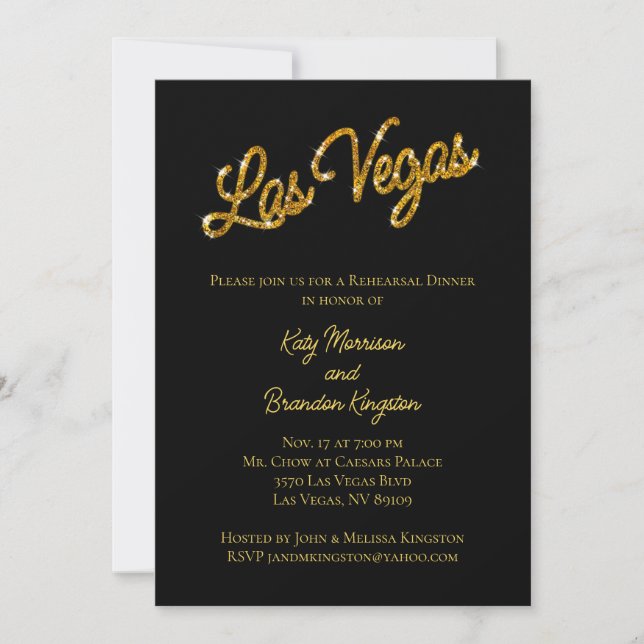 Invitación Cena de ensayo de las espárragos de las Vegas Gold (Anverso)