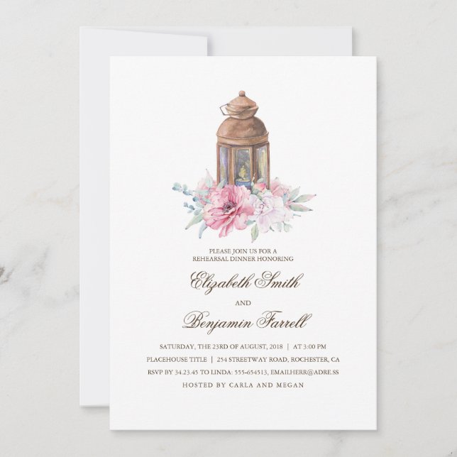 Invitación Cena de ensayo de linterna de velas (Anverso)