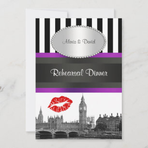 Invitación Cena de ensayo de Londres BW Strp Purple Kiss P