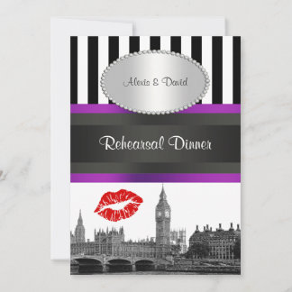 Invitación Cena de ensayo de Londres BW Strp Purple Kiss P