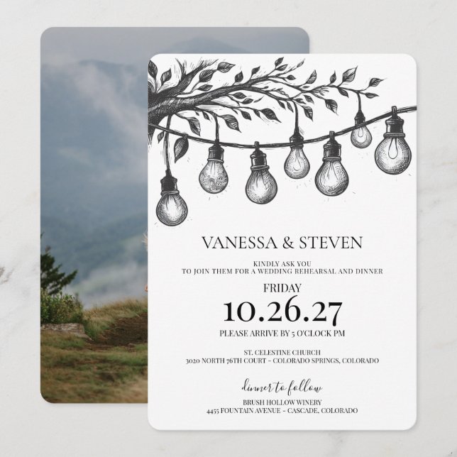 Invitación Cena de ensayo de luces de fiesta (Anverso / Reverso)