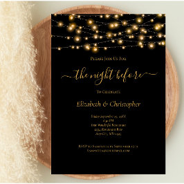Invitación Cena de ensayo de luces de oro negro de la noche a