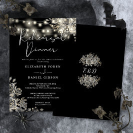 Invitación Cena de Ensayo de Luces Florales Negras Góticas