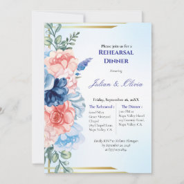 Invitación Cena de Ensayo de Lujo Dusty Blue y Blush Pink