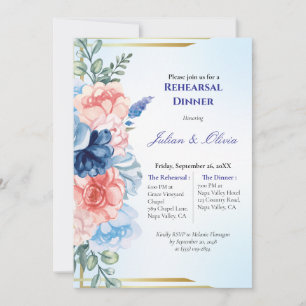 Invitación Cena de Ensayo de Lujo Dusty Blue y Blush Pink