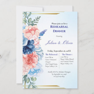Invitación Cena de Ensayo de Lujo Dusty Blue y Blush Pink