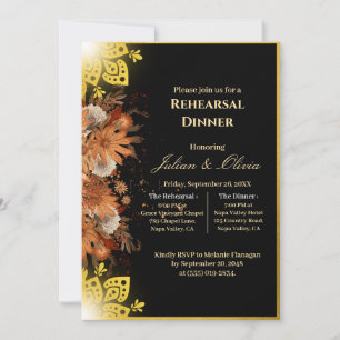 Invitación Cena de Ensayo de Lujo Real Negro y Dorado