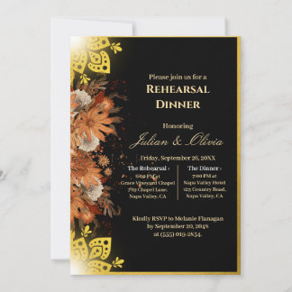Invitación Cena de Ensayo de Lujo Real Negro y Dorado