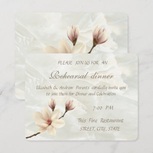 Invitación Cena de ensayo de Magnolia elegante, mármol blanco