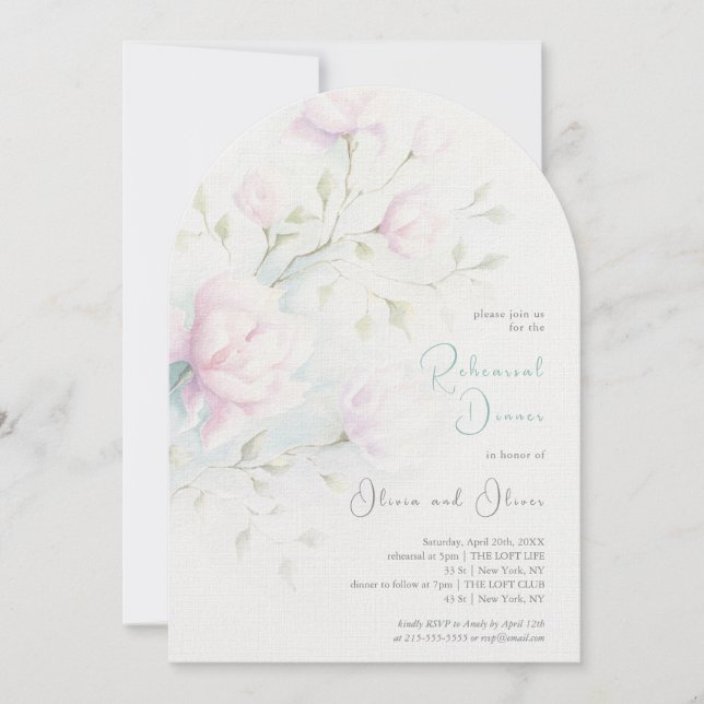 Invitación Cena de ensayo de magnolia rosada (Anverso)
