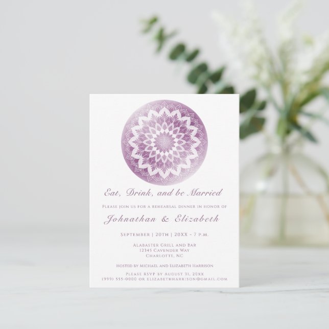 Invitación Cena de Ensayo de Mandala de Encaje Rosa (Anverso de pie)