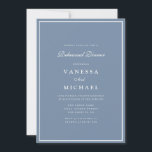 Invitación cena de ensayo de marco blanco azul polvoriento y<br><div class="desc">diseño moderno polvoriento azul y blanco con un marco y un texto personalizado</div>