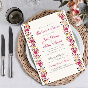 Invitación Cena de ensayo de marco floral de cisne de perla c