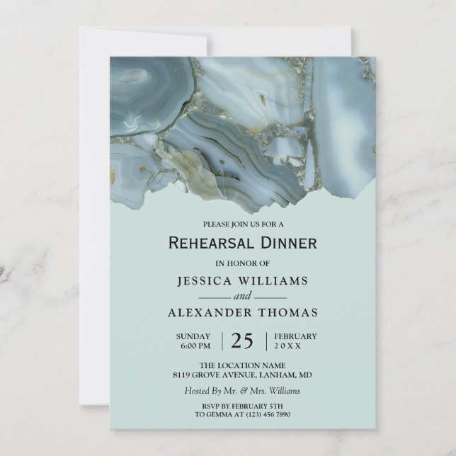 Invitación Cena de Ensayo de Mármol con Clase (Anverso)