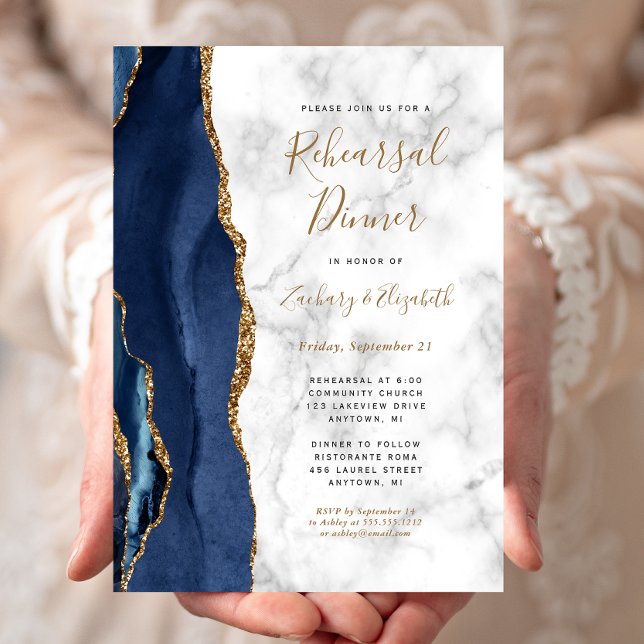 Invitación  Cena de ensayo de mármol de la Marina Blue Gold A (Subido por el creador)