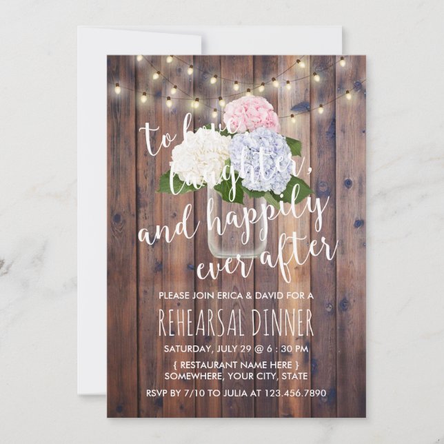 Invitación Cena de ensayo de mason de floral de hidrangea rus (Anverso)