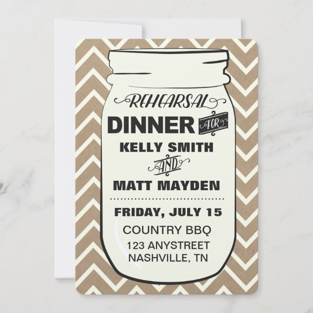 Invitación Cena de ensayo de Mason Jar (Anverso)