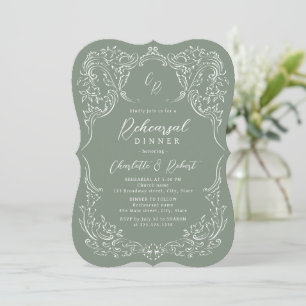 Invitación Cena de Ensayo de Monograma con Florituras Vintage