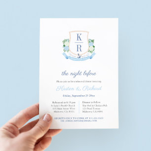 Invitación Cena de Ensayo de Monograma Costero Elegante