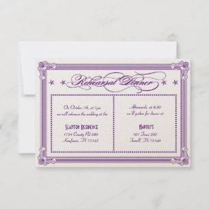 Invitación Cena de ensayo de morado metálico y oro