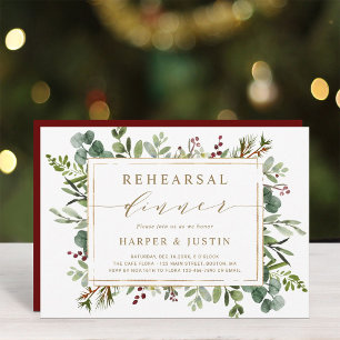Invitación Cena de Ensayo de Navidad con Vegetación Botánica