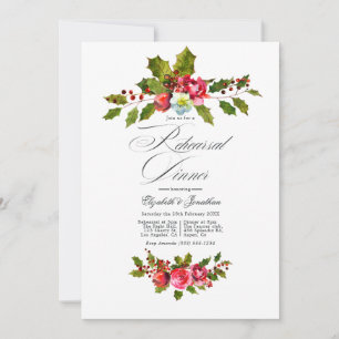 Invitación Cena de ensayo de Navidad elegante de acebo y hied