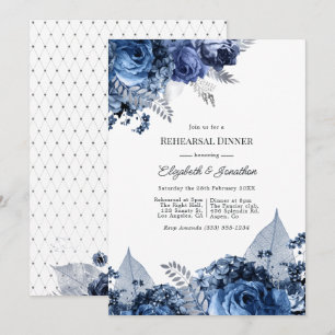 Invitación Cena de ensayo de Navy & White con papel de alumin