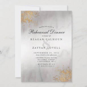 Invitación Cena de Ensayo de Niebla Gris con Toques de Oro Mo