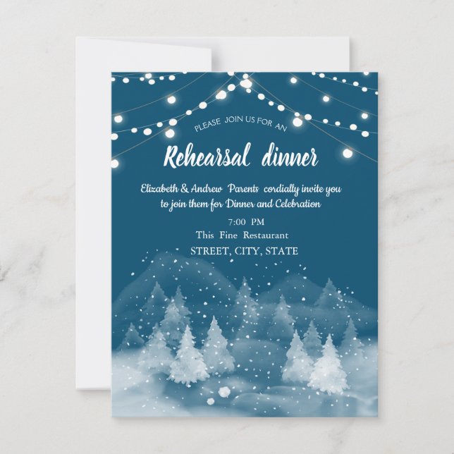 Invitación Cena de ensayo de nieve del paisaje invernal (Anverso)