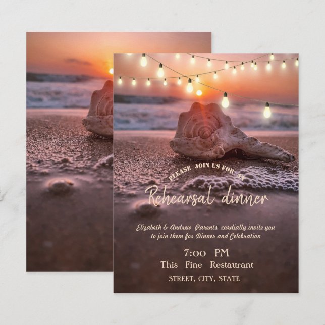 Invitación Cena de ensayo de Ocean Beach, concha marina liger (Anverso / Reverso)