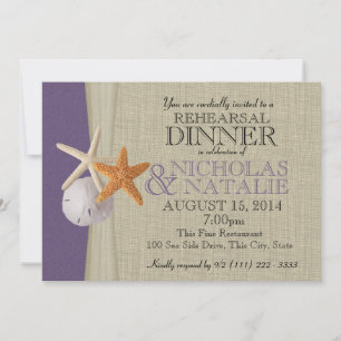 Invitación Cena de ensayo de Océano y Burlap Purple