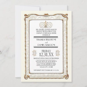 Invitación Cena de ensayo de oro Art Deco Nouveau Gatsby