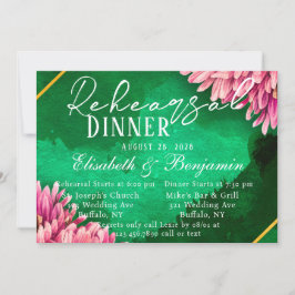 Invitación Cena de ensayo de oro de crisantemas rosados