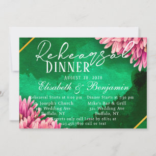 Invitación Cena de ensayo de oro de crisantemas rosados