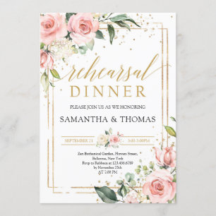 Invitación Cena de ensayo de oro floral rosa rubí