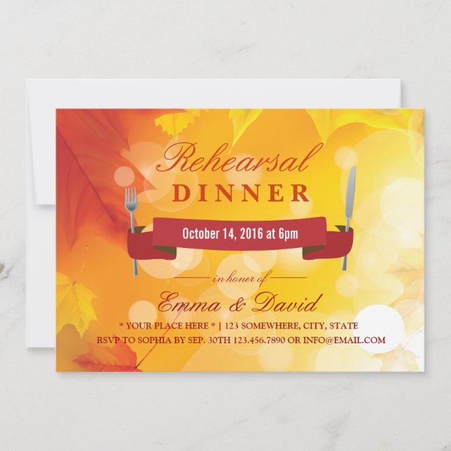 Invitación Cena de ensayo de otoño deja Boda invita (Anverso)