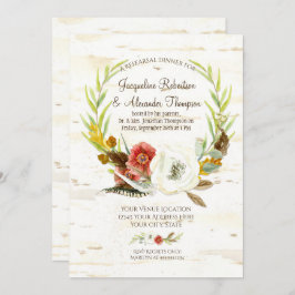 Invitación Cena de ensayo de otoño Wreath Boho Feather Birch