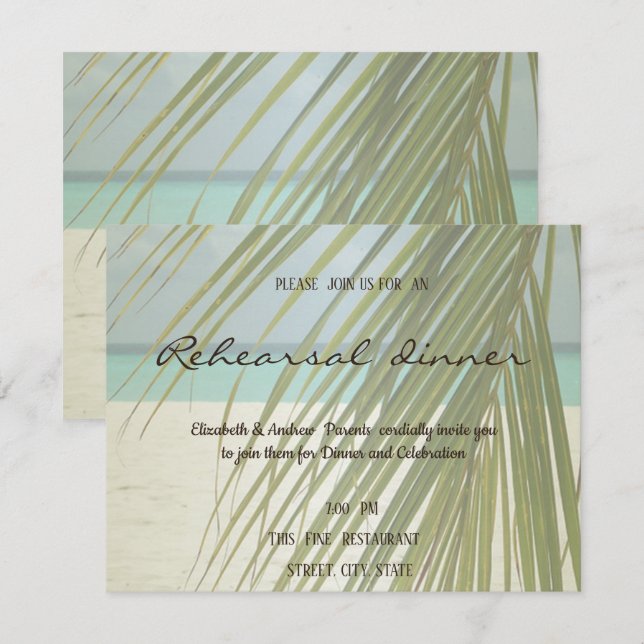Invitación Cena de ensayo de Palm Leaves Beach (Anverso / Reverso)