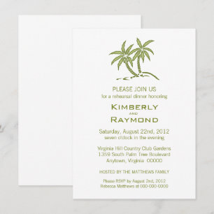Invitación Cena de ensayo de palmeras gemelas verdes tropical