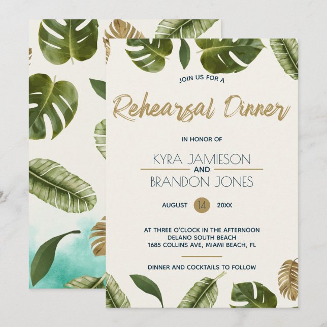 Invitación Cena de ensayo de paraíso exótico (Anverso / Reverso)