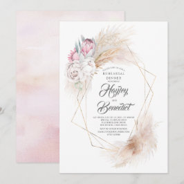 Invitación Cena de ensayo de pastelitos de protea y pampas