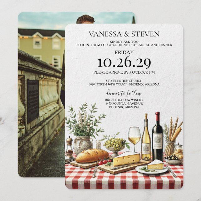 Invitación Cena de ensayo de picnic elegante (Anverso / Reverso)