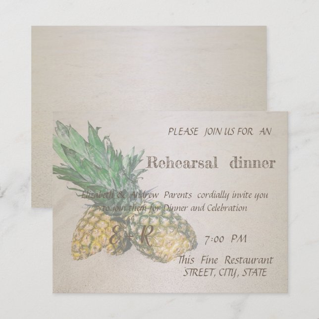 Invitación Cena de ensayo de piña de bodas de playa (Anverso / Reverso)