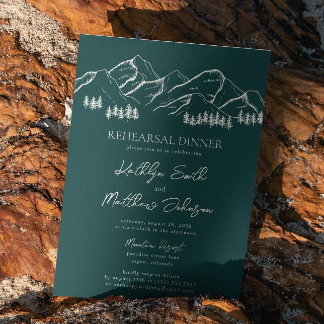 Invitación Cena de ensayo de pino de montaña verde esmeralda (Subido por el creador)