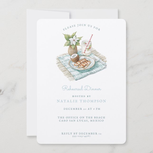 Invitación Cena de ensayo de playa | Boda de invierno (Anverso)