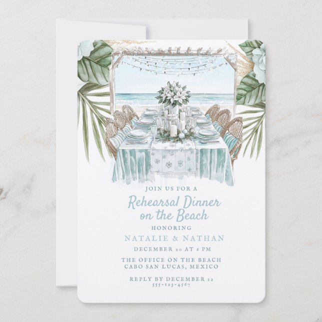 Invitación Cena de ensayo de playa | Boda de invierno (Anverso)