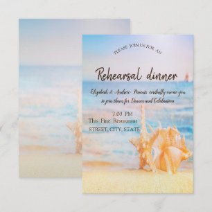 Invitación Cena de ensayo de playa, estrella de mar, concha m