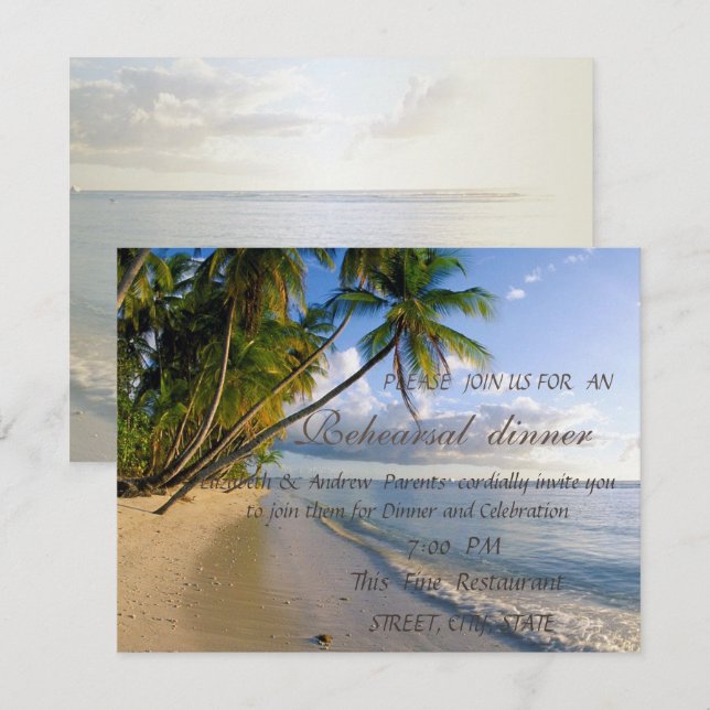 Invitación Cena de Ensayo de Playa Tropical, Palma (Anverso / Reverso)