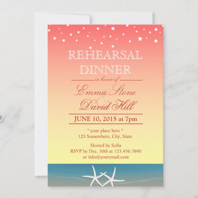 Invitación Cena de ensayo de playa tropical rosa de verano (Anverso)