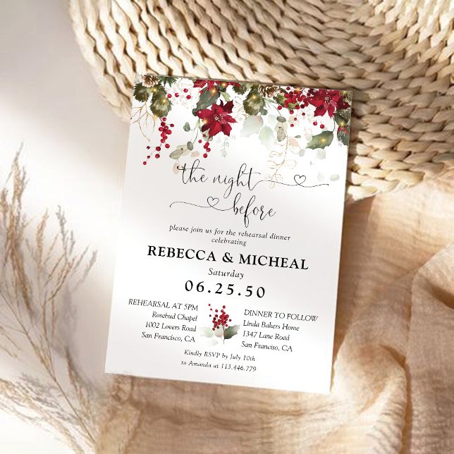 Invitación Cena de ensayo de poinsettia roja para navidades (Subido por el creador)